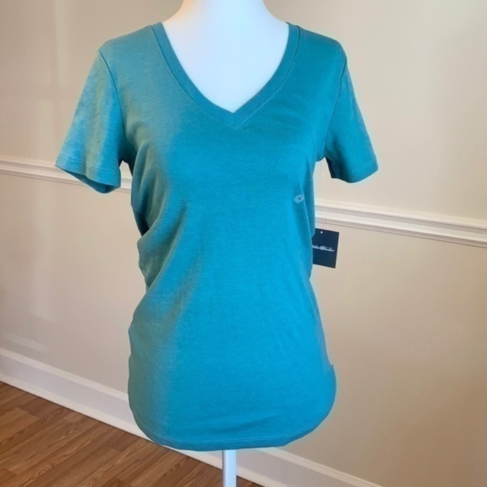 NWT - EDDIE BAUER V-Neck Short Sleeve Teal Tee S